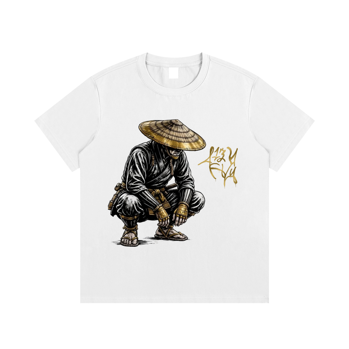 LZThir13 Ronin Samurai Tee Metallic Gold front mockup with LZ13 tag