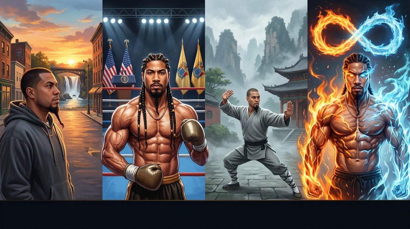 Lezorah's journey: from the streets of Paterson by the Great Falls, to boxing champion, to martial arts training in China, to a fire-and-ice superhero